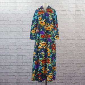 Vintage 70s Rainbow Floral Maxi Robe